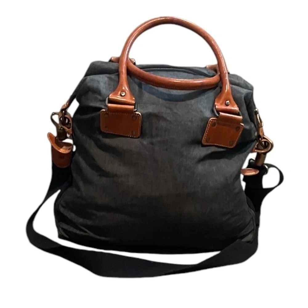 Armani Exchange Distressed leather-trimmed Denim Tote Bag‎